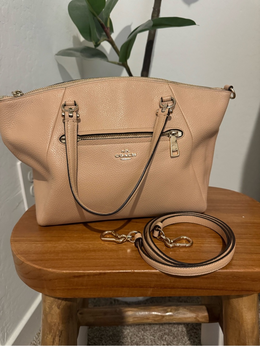 Coach Pebbled Leather Crossbody Satchel in Nude Beige